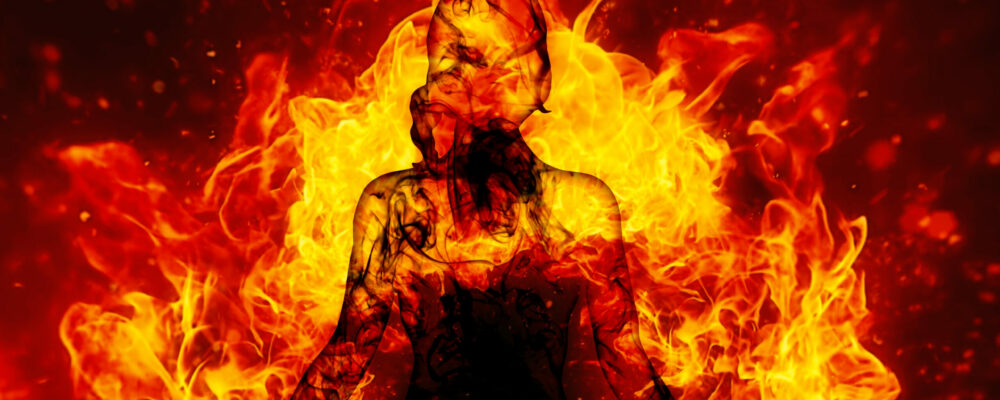 3d,Illustration,Of,A,Woman,Meditating,Wrapped,In,Flames